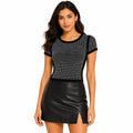 Women's Black Embellished Fitted Knit Top-1