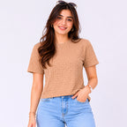Women's Brown Textured Short Sleeve Top-3