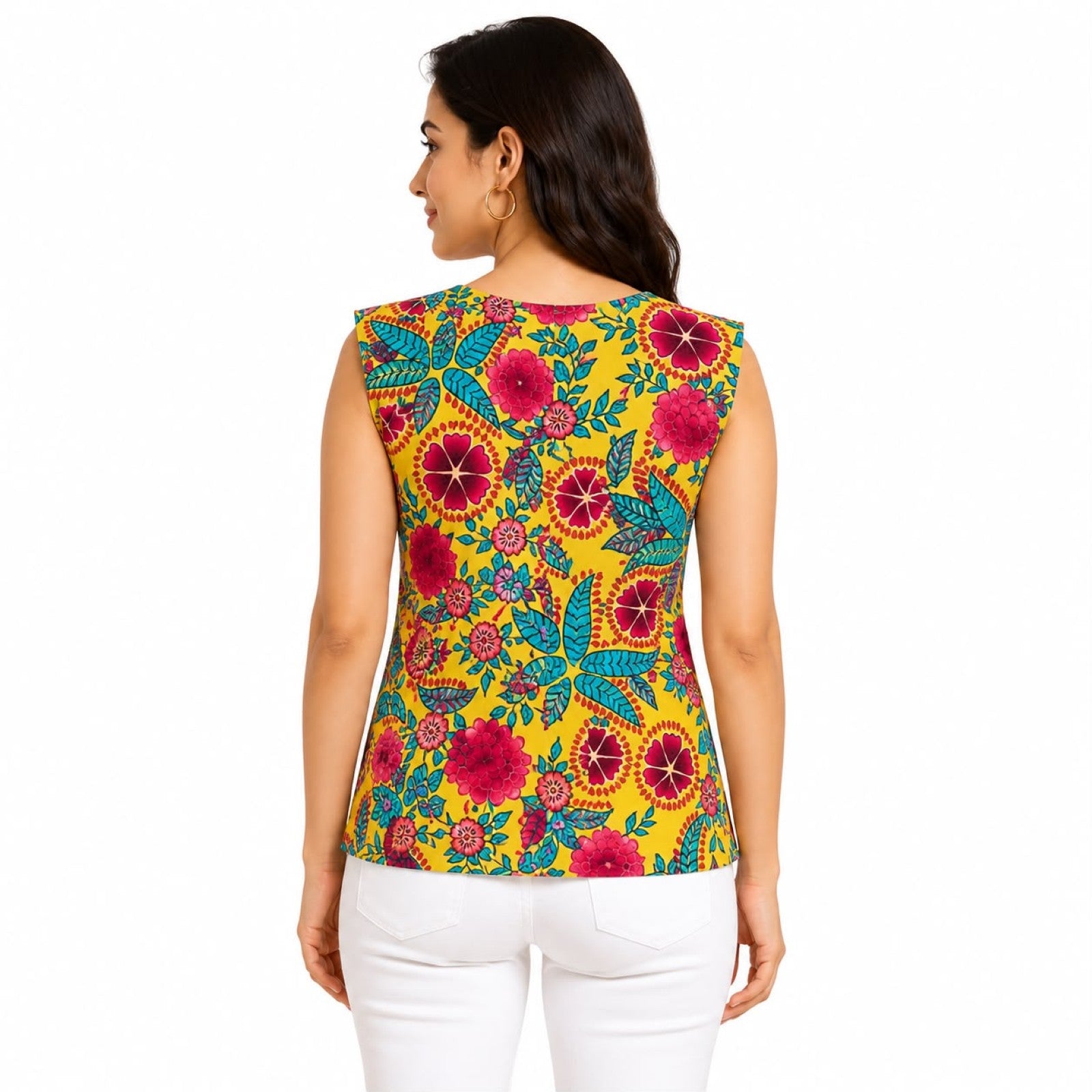 Women's Sunshine Garden Yellow Floral Sleeveless Top-4