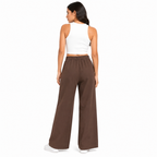 Women's Dark Brown High-Waist Pleated Wide Leg Trousers-4