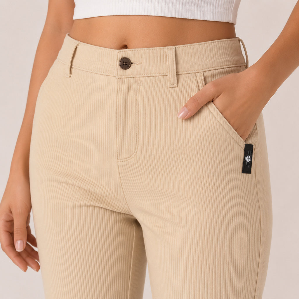 Women's Cream Straight Fit Formal Trousers-2