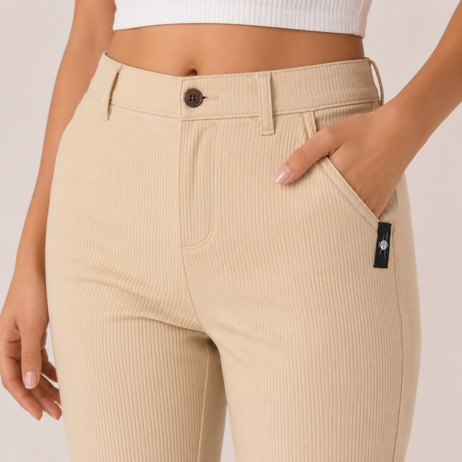 Women's Cream Straight Fit Formal Trousers-2