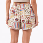 Women's Red Printed Elastic Waist Casual Lounge Shorts with Relaxed Fit-4