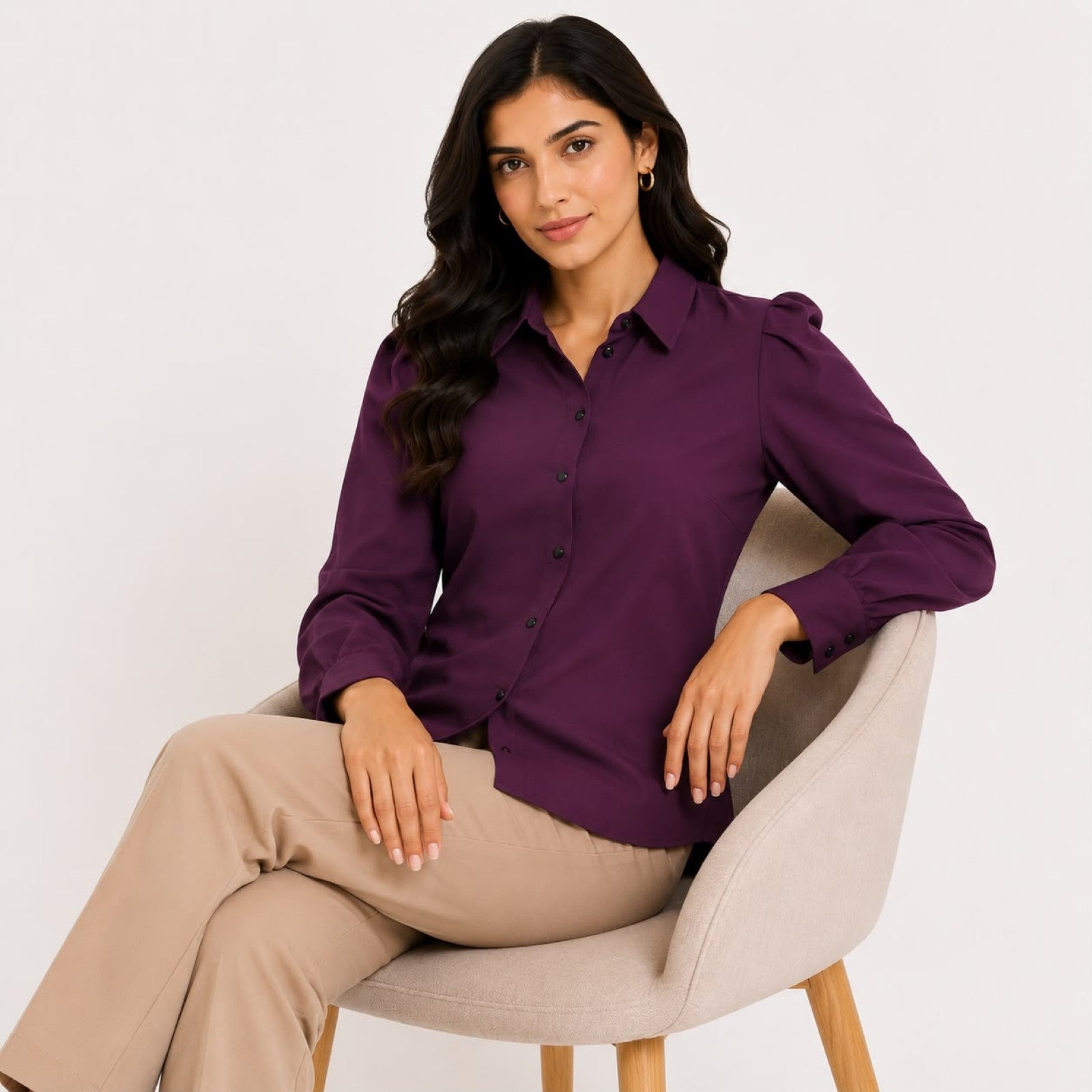 Women's Purple Collared Button-Down Shirt-3