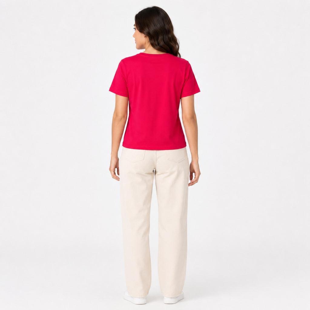 Women's Red Round Neck Half Sleeve Solid T-Shirt | Soft Casual Everyday Tee-4