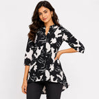 Women's Monochrome Onyx Abstract Graphic Printed High-Low Tunic Shirt-4
