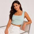 Women's Peach Square Neck Sleeveless Crop Top-1
