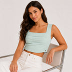 Women's Peach Square Neck Sleeveless Crop Top-1