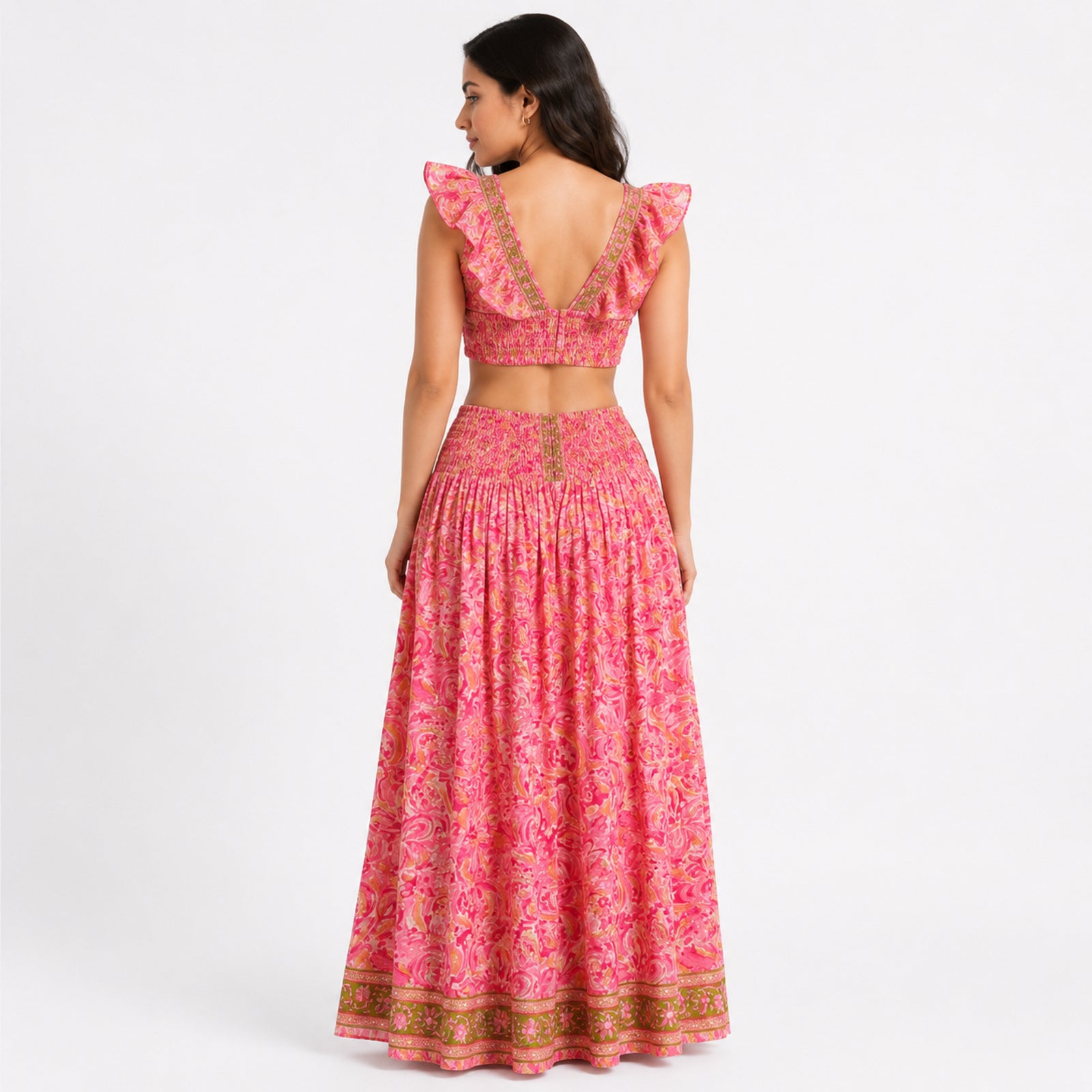 Women's Bohemian Chic Light Pink Floral Crop Top and Wide-Leg Palazzo Set-4