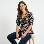 Women's Black Floral Wrap Style Top-3