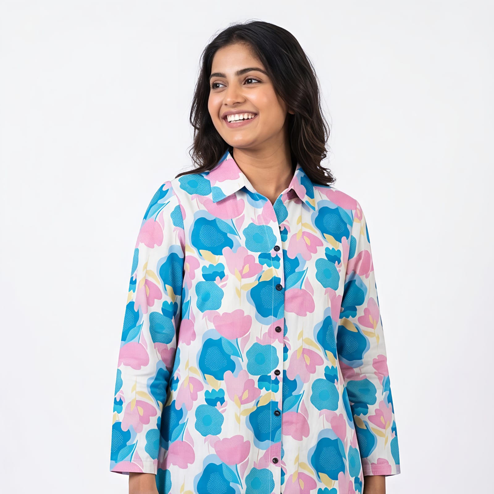 Women's Pastel Floral Printed Co-Ord Set with High-Low Kurta-2