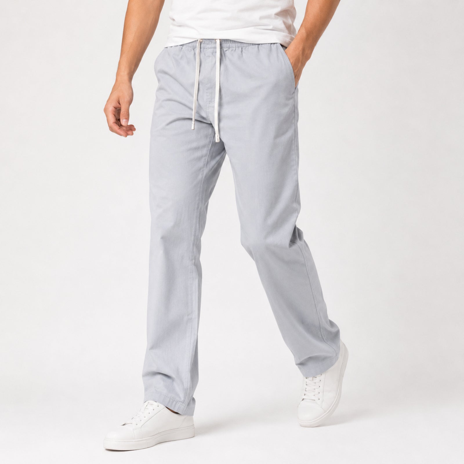 Men's Light Grey Relaxed Fit Drawstring Lounge Trousers-4