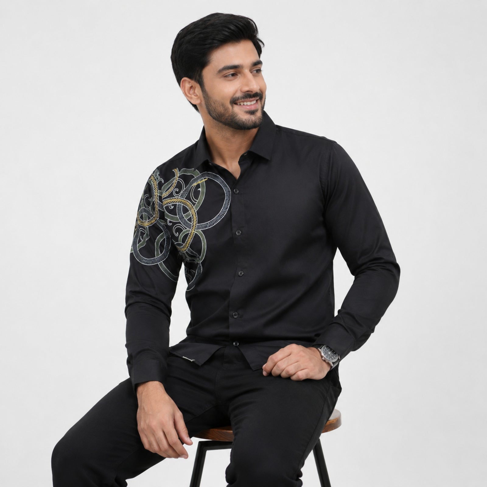 Men's Black Premium Printed Casual Shirt-4