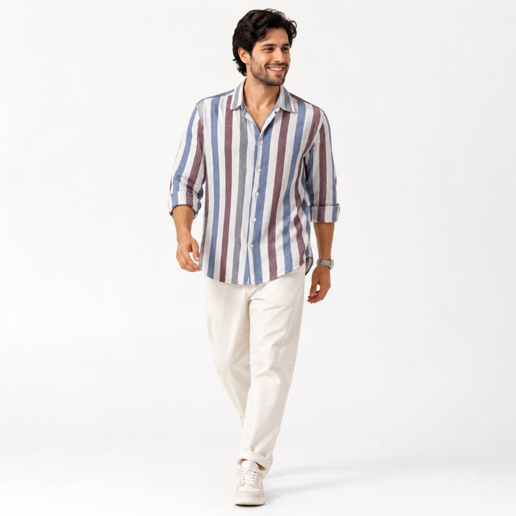 Men's Pastel Multi-Stripe Casual Cotton Shirt-1