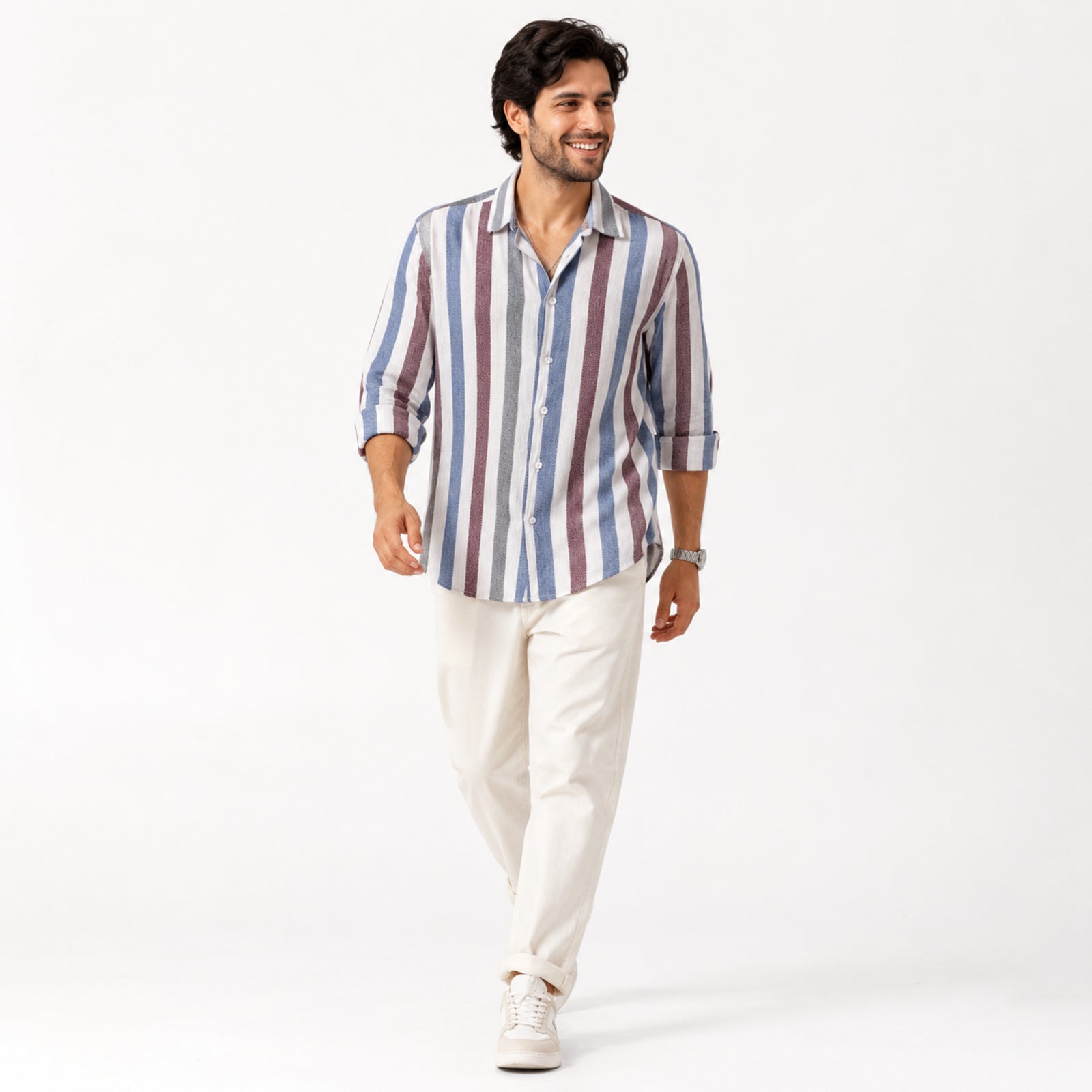 Men's Pastel Multi-Stripe Casual Cotton Shirt-1