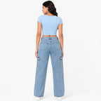 Women's Blue Wide Leg High-Rise Jeans | Casual Everyday Denim Pants-4