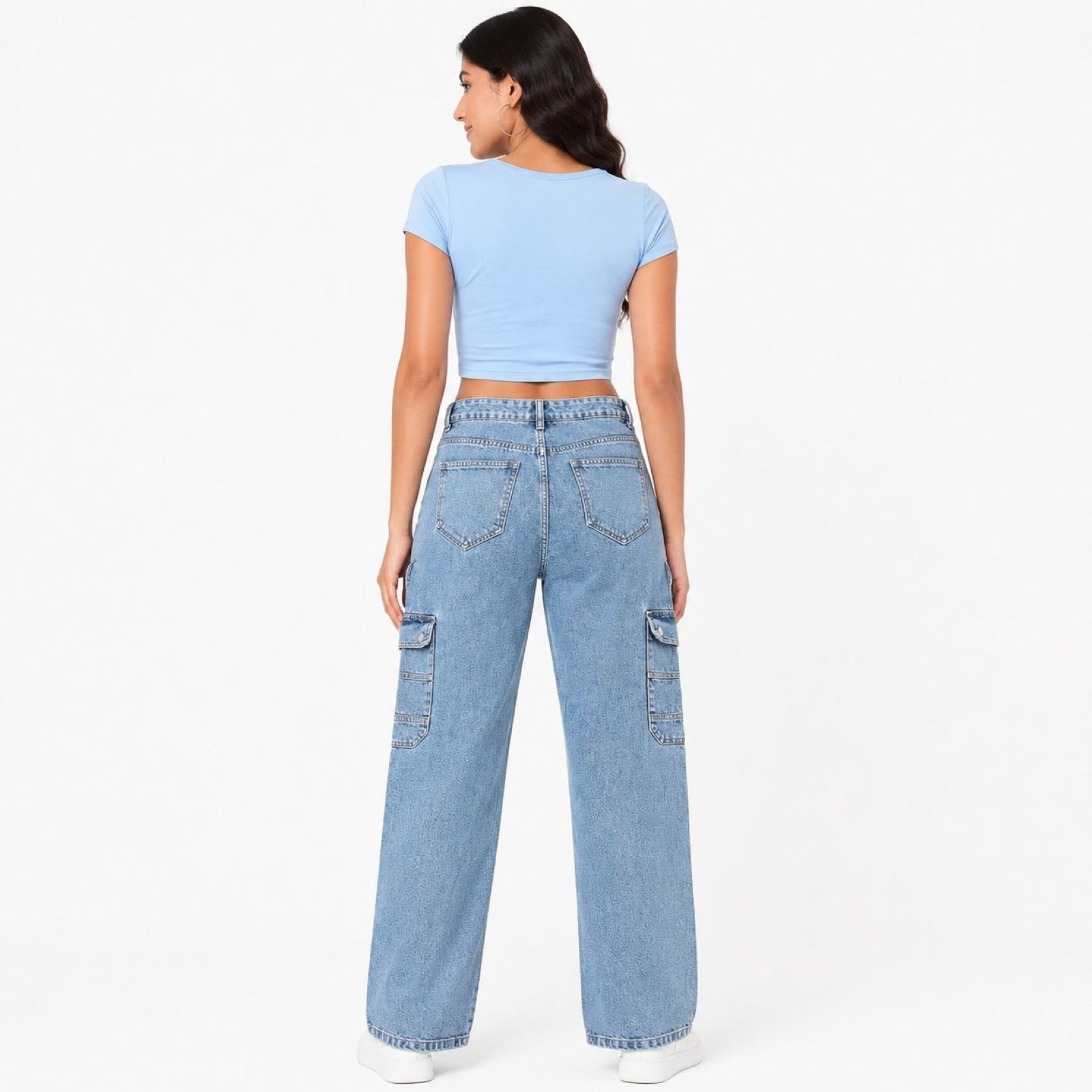 Women's Blue Wide Leg High-Rise Jeans | Casual Everyday Denim Pants-4