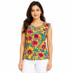 Women's Sunshine Garden Yellow Floral Sleeveless Top-1