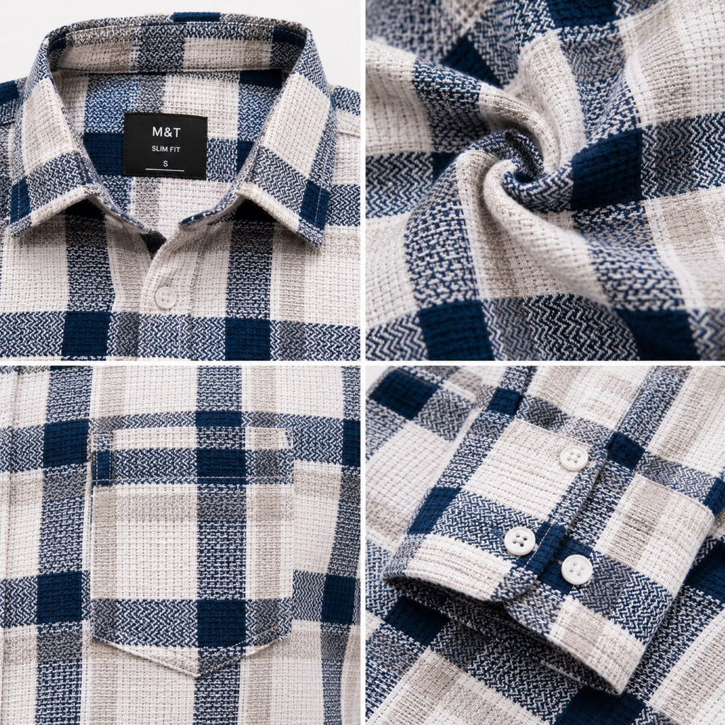 Men's White & Dark Grey Checked Half Sleeve Casual Shirt-2