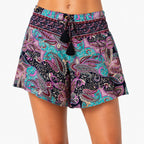 Women's Navy Blue Paisley Printed Drawstring Casual Shorts | Relaxed Fit Summer Shorts-3