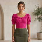 Women's Puff Sleeve Sweetheart Neck Crop Top-1