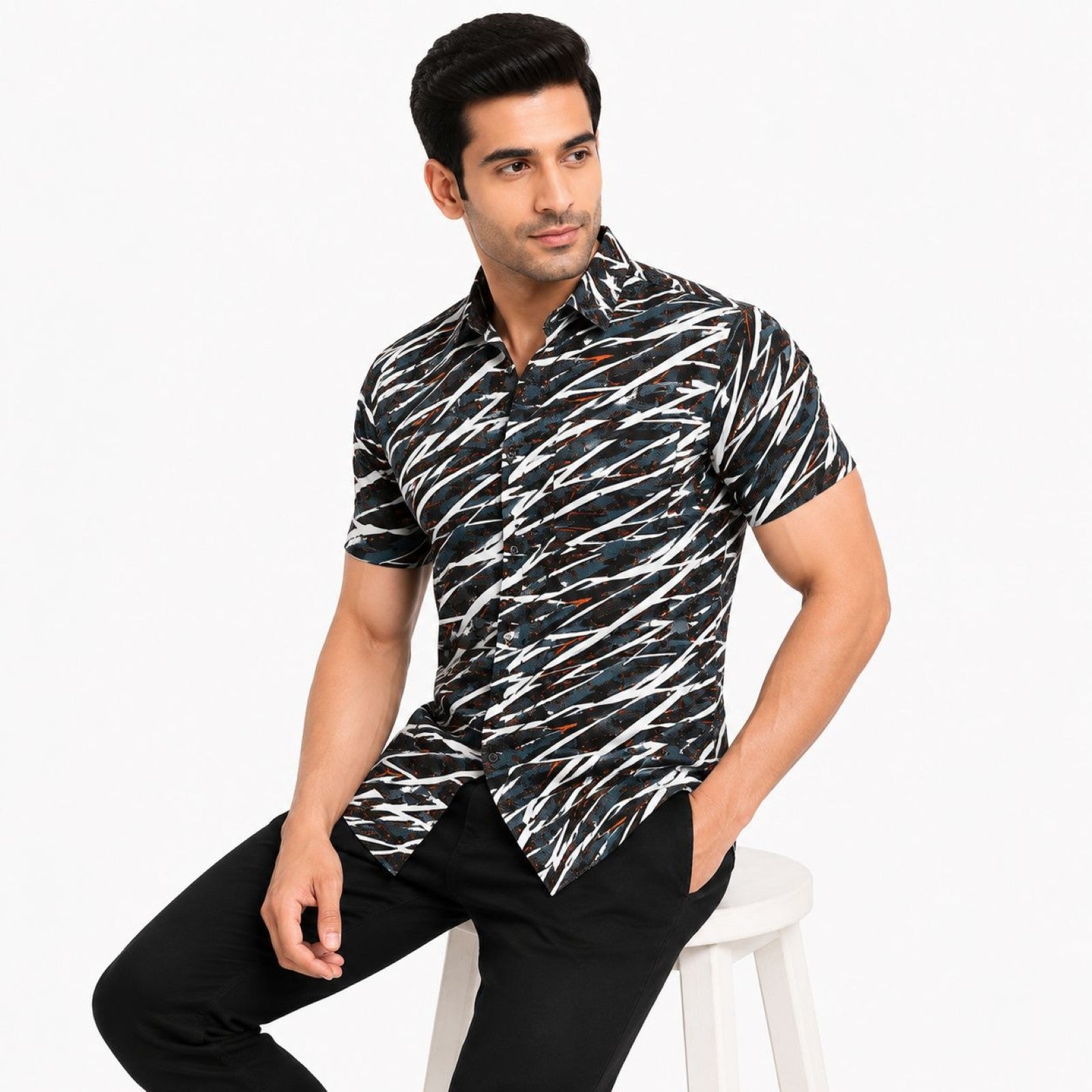 Men's Orange Abstract Printed Half Sleeve Casual Shirt-2