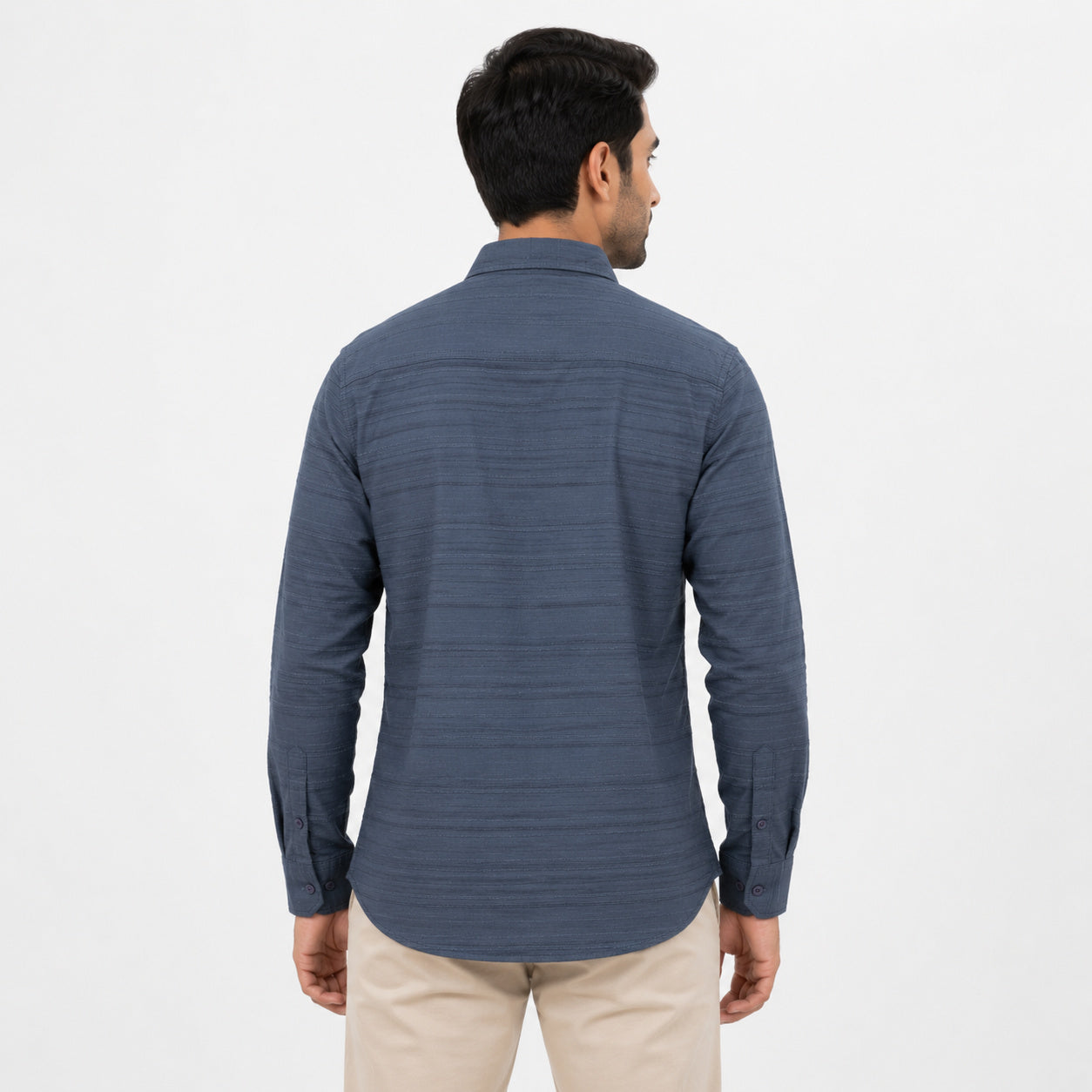 Men's Midnight Blue Textured Casual T-Shirt-1