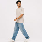 Men's Minimalist Beige Drop-Shoulder Oversized Casual T-Shirt-3