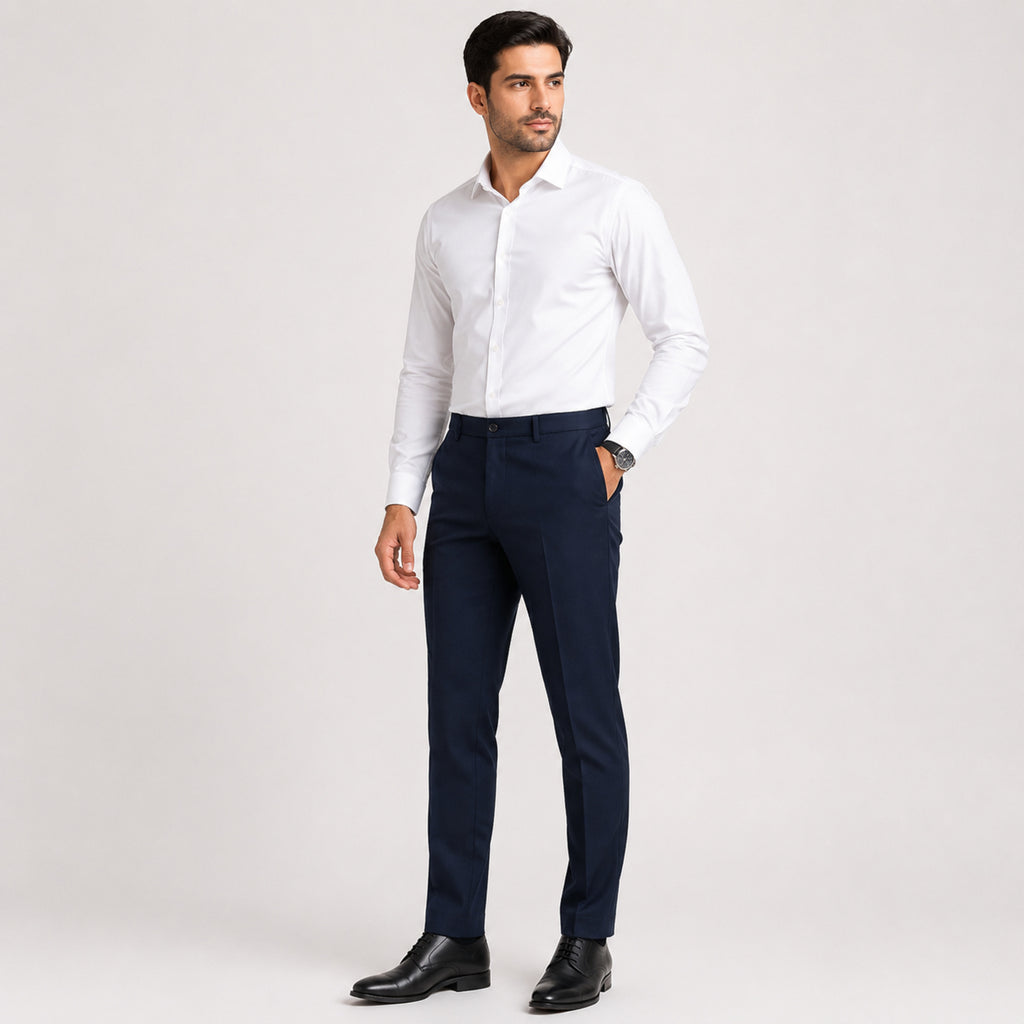 Men's Midnight Navy Slim Fit Formal Trousers-1