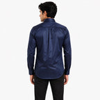 Men's Navy Blue Satin Finish Full Sleeve Party Shirt-4