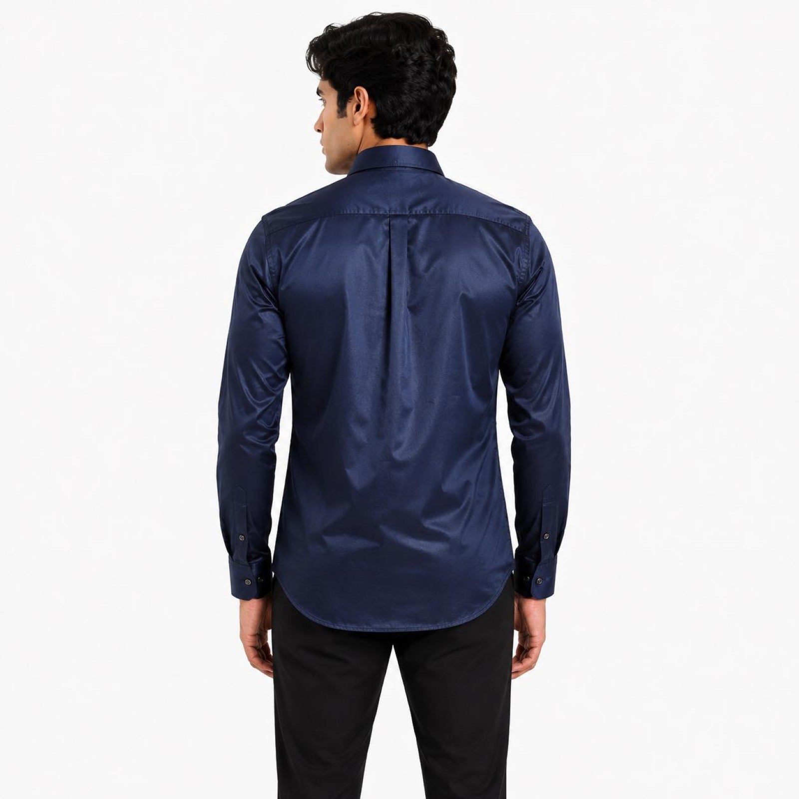 Men's Navy Blue Satin Finish Full Sleeve Party Shirt-4