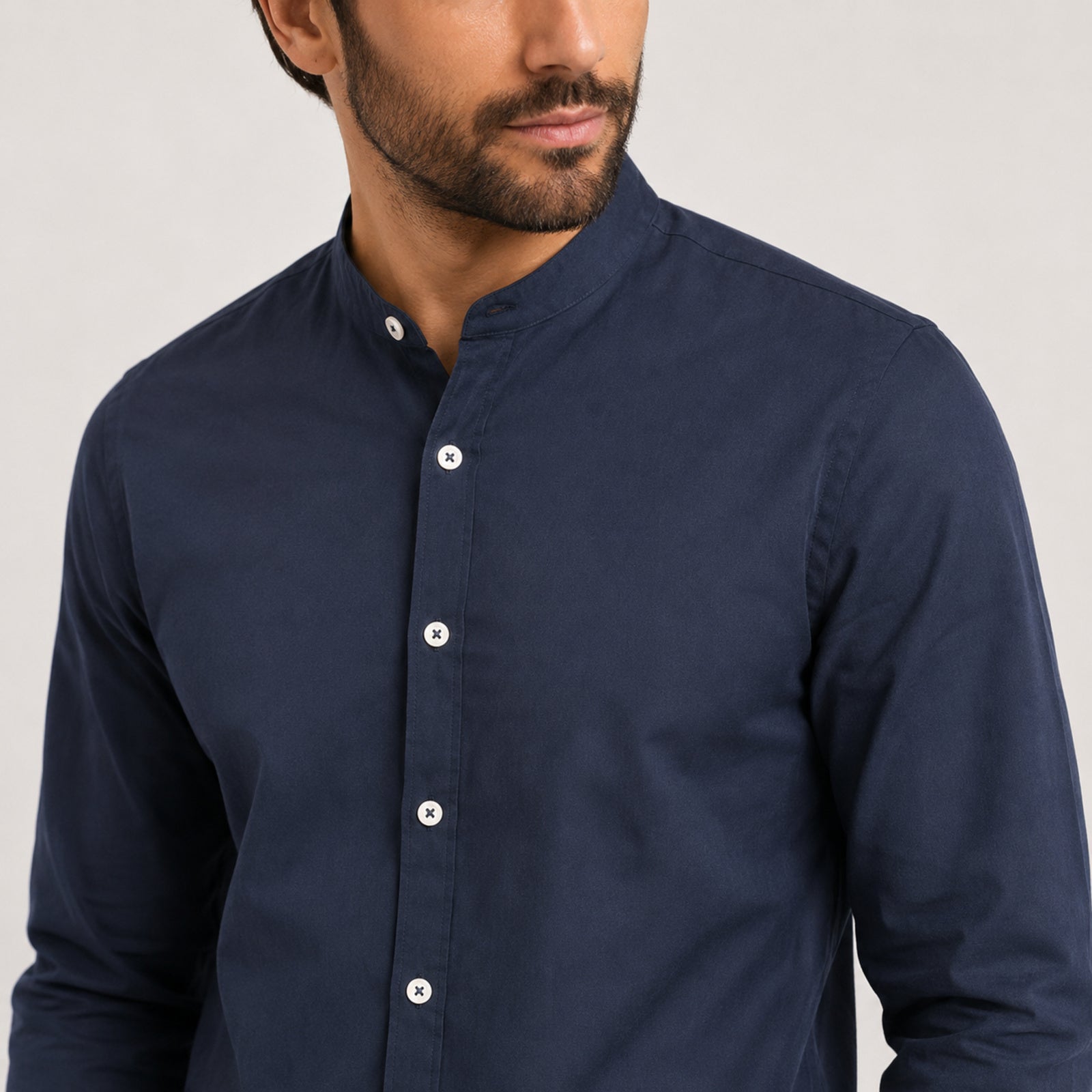 Men's Navy Blue Mandarin Collar Formal Shirt-3