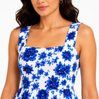 Women's Blue Floral Print Sleeveless Fit & Flare Midi Dress-3