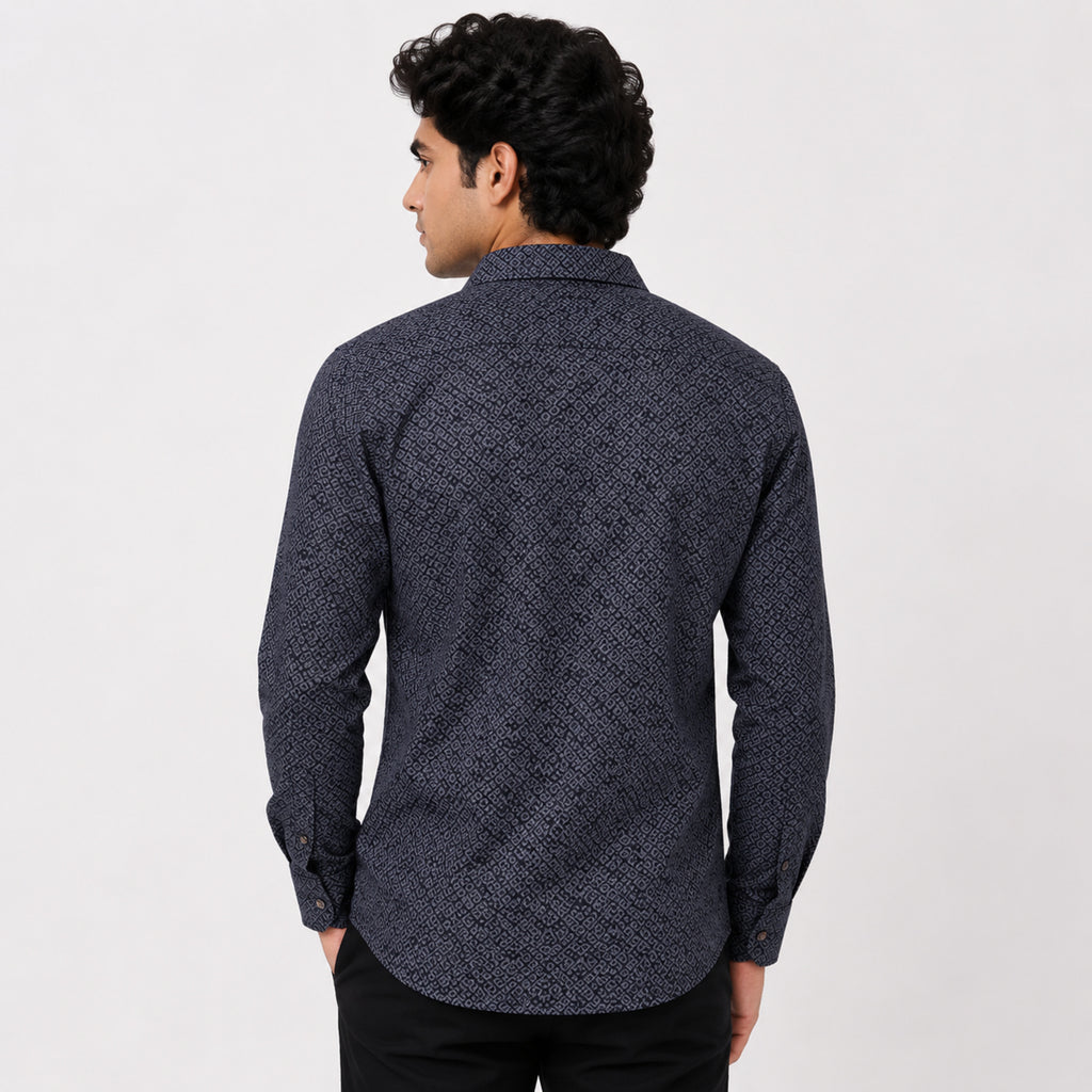 Men's Black Micro Print Formal Shirt-4