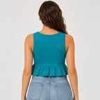 Women's Ocean Muse Teal Peplum V-Neck Sleeveless Top-4