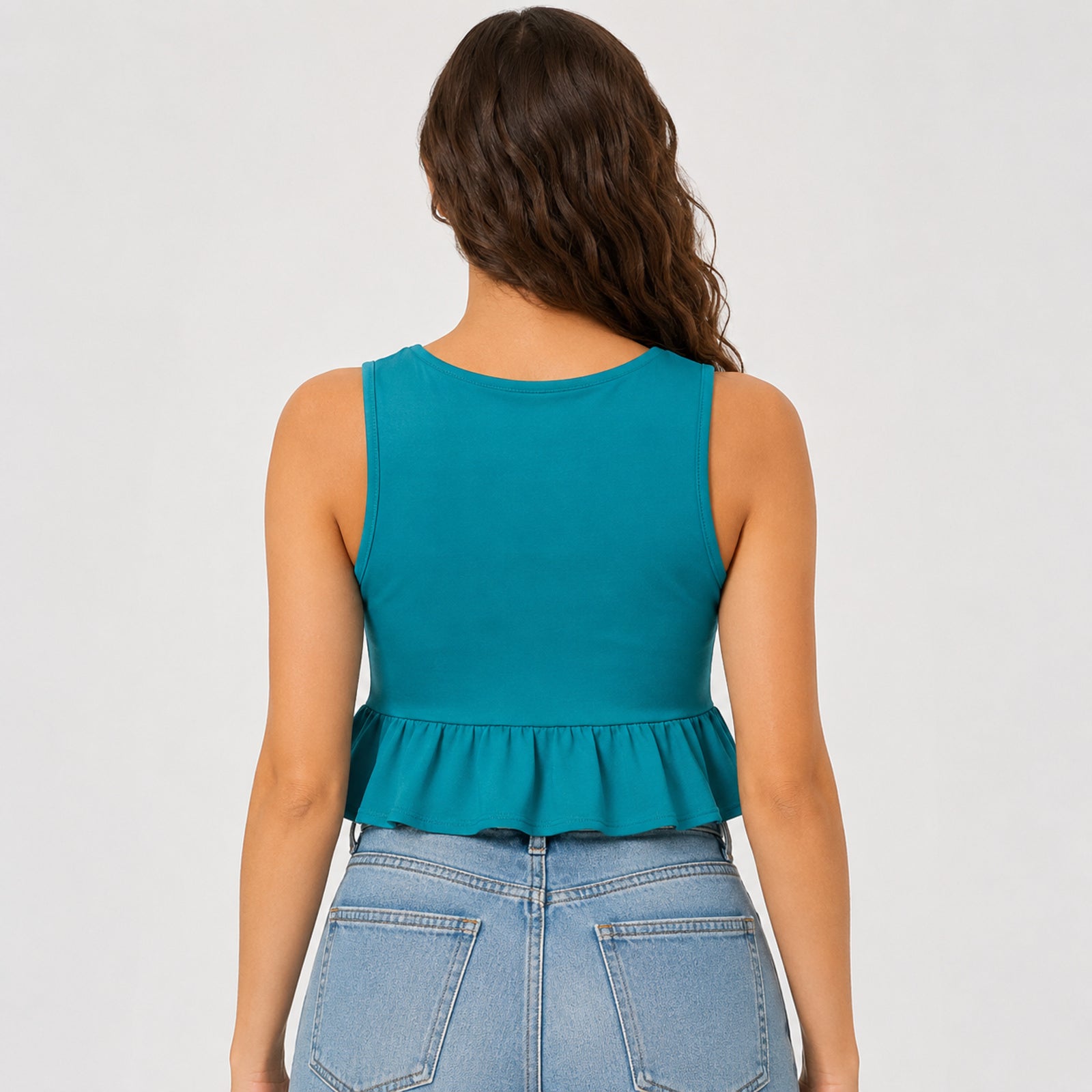 Women's Ocean Muse Teal Peplum V-Neck Sleeveless Top-4