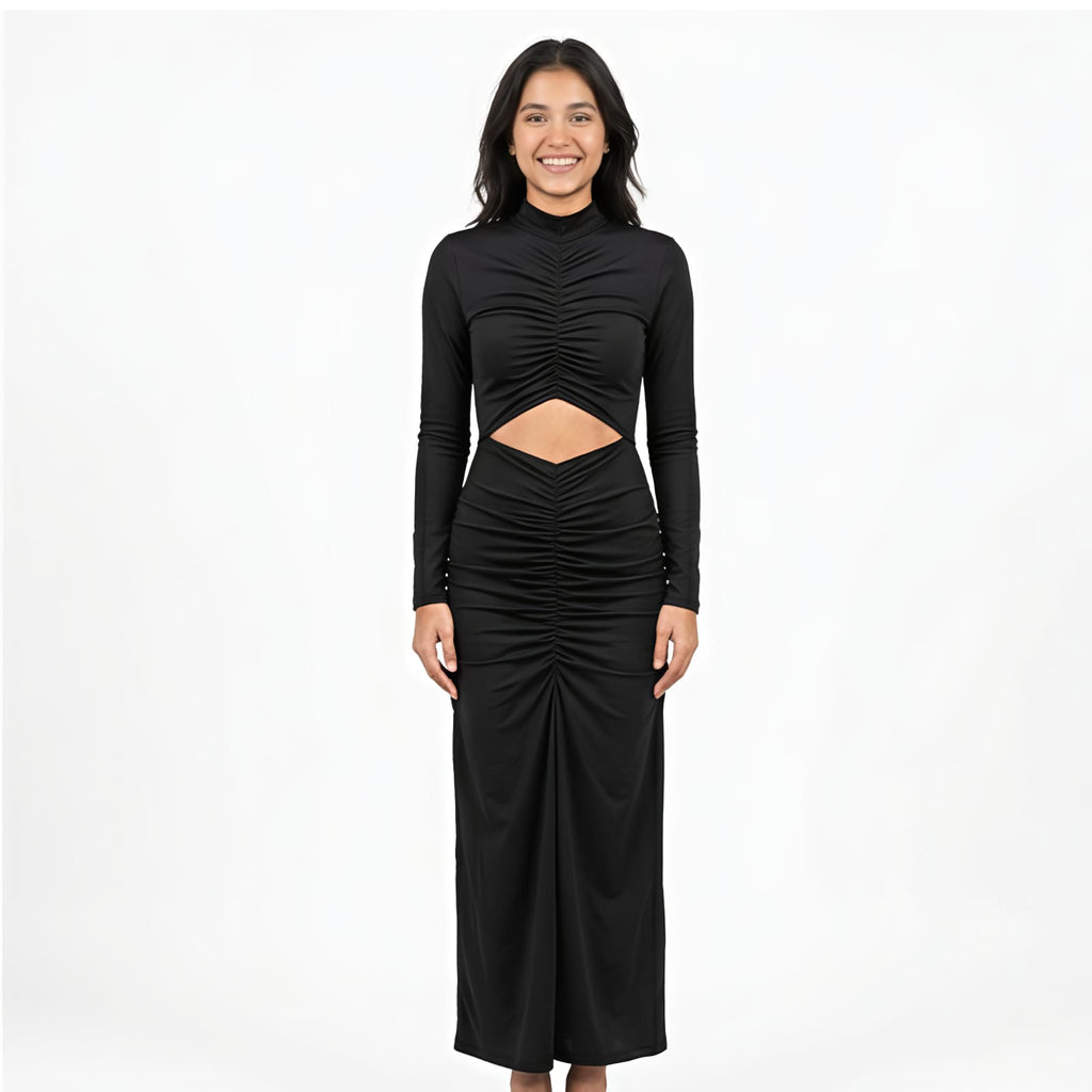 Women's Midnight Elegance Ruched Cut-Out Maxi Dress-1