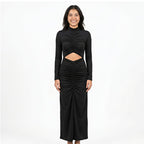 Women's Midnight Elegance Ruched Cut-Out Maxi Dress-1