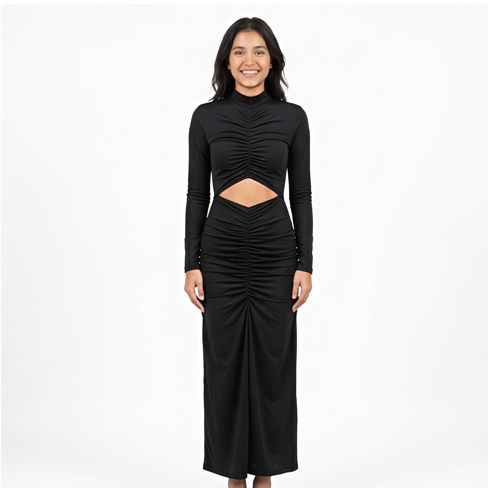 Women's Midnight Elegance Ruched Cut-Out Maxi Dress-1