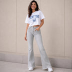 Women's Light Grey Flared Fit Denim Jeans-1