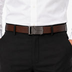Men's Black & Brown Leather Belt with Automatic Buckle-2