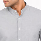 Men's Grey Mandarin Collar Full Sleeve Shirt | Minimal Smart Casual Shirt-2