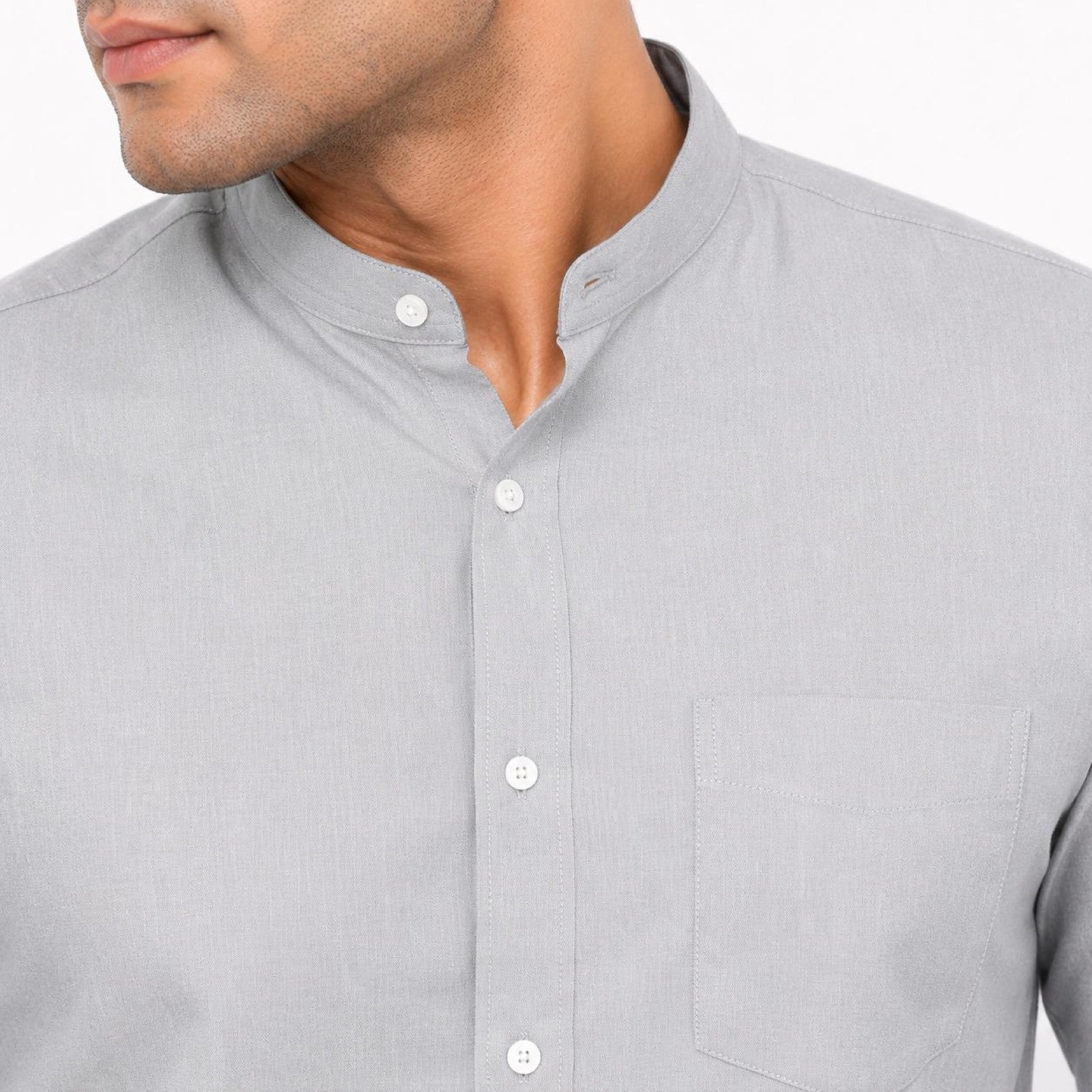 Men's Grey Mandarin Collar Full Sleeve Shirt | Minimal Smart Casual Shirt-2