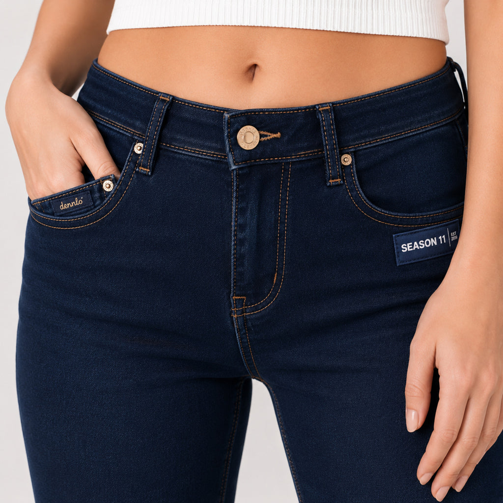 Women's Dark Blue Flared Fit Denim Jeans-2