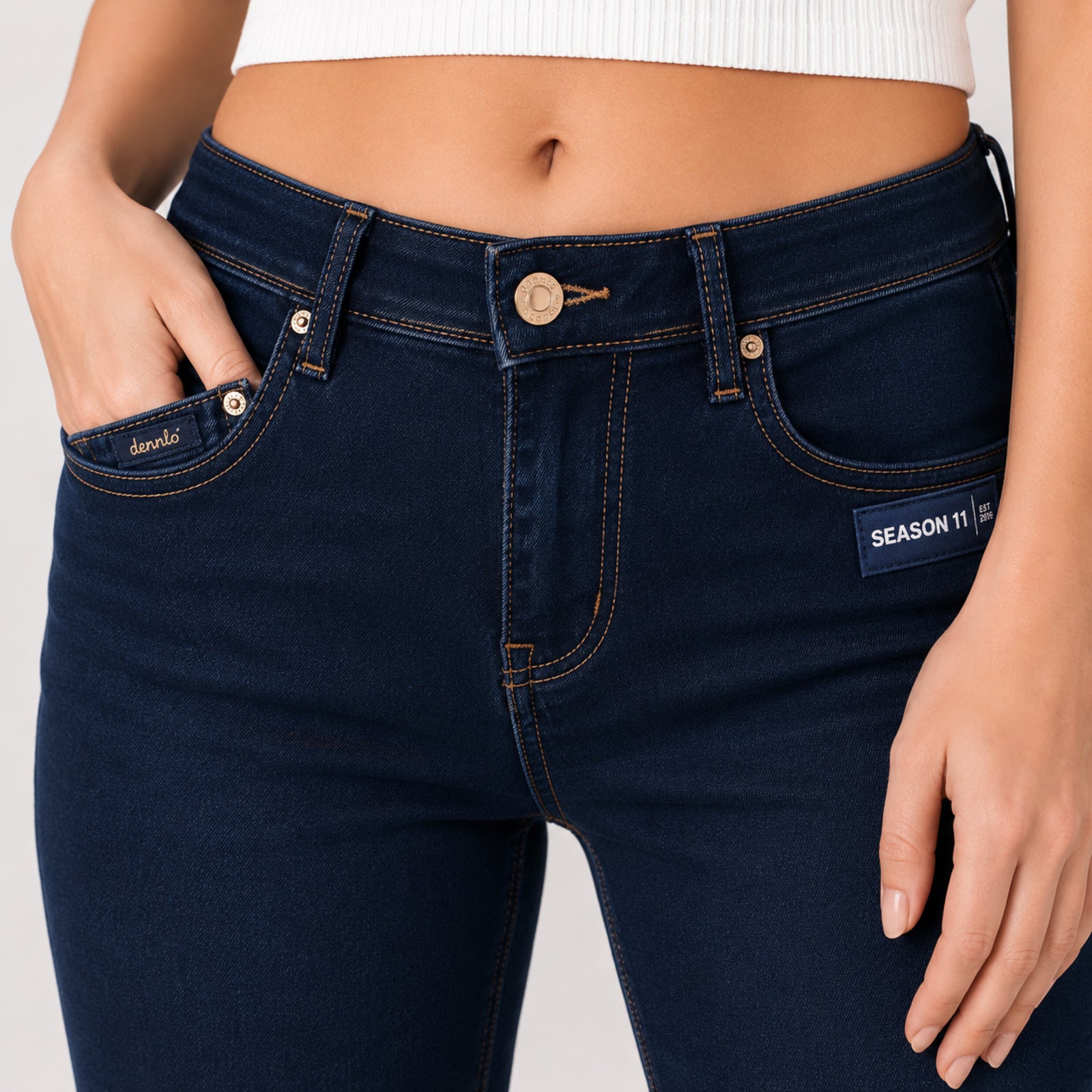 Women's Dark Blue Flared Fit Denim Jeans-2