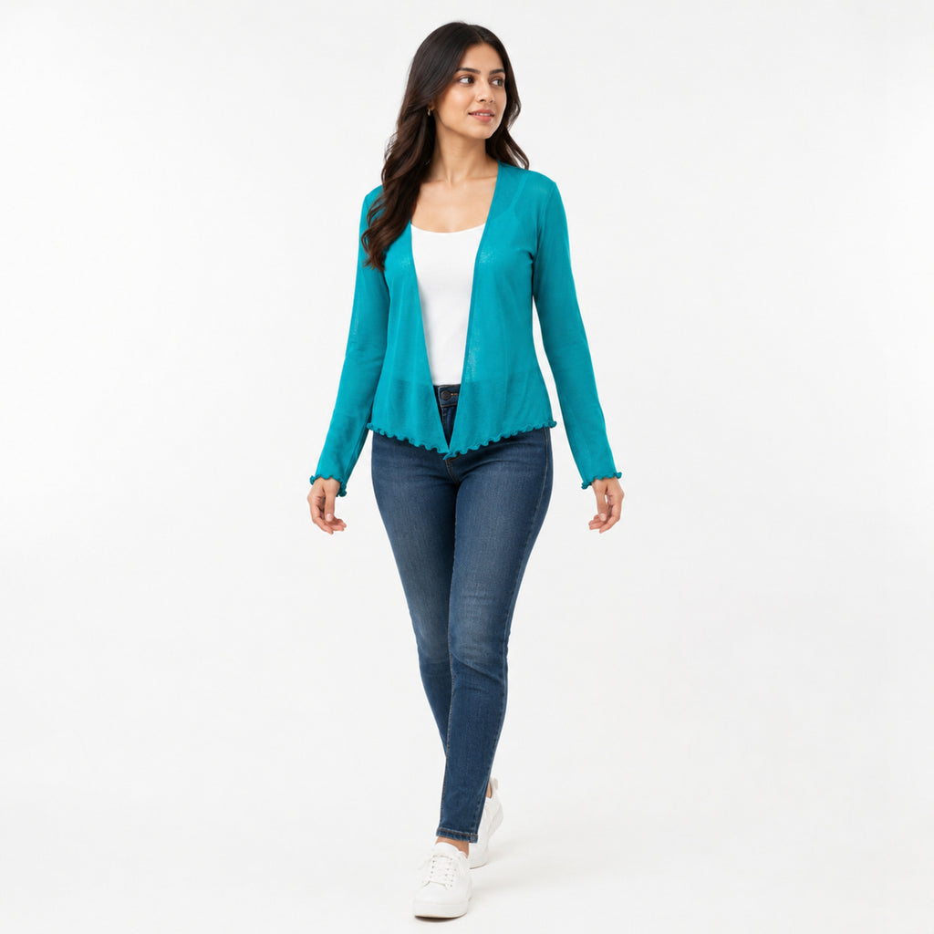 Women's C.Green Lightweight Sheer Open-Front Shrug with Wavy Hem-1