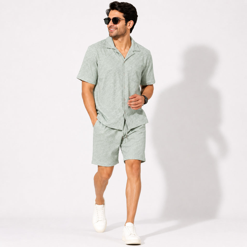 Men's Pista Green Textured Co-ord Set-4