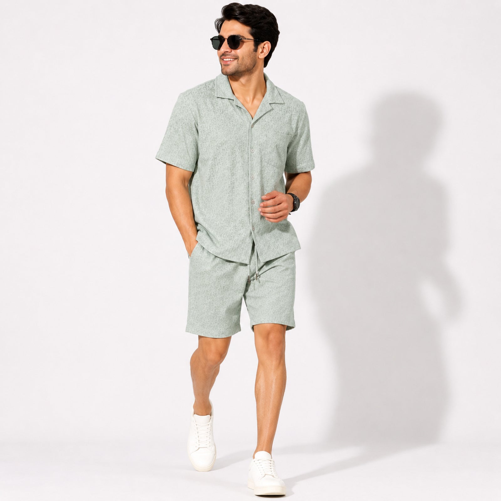 Men's Pista Green Textured Co-ord Set-4
