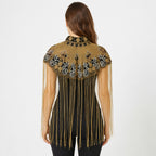 Women's Golden Embroidered Fringe Poncho-2