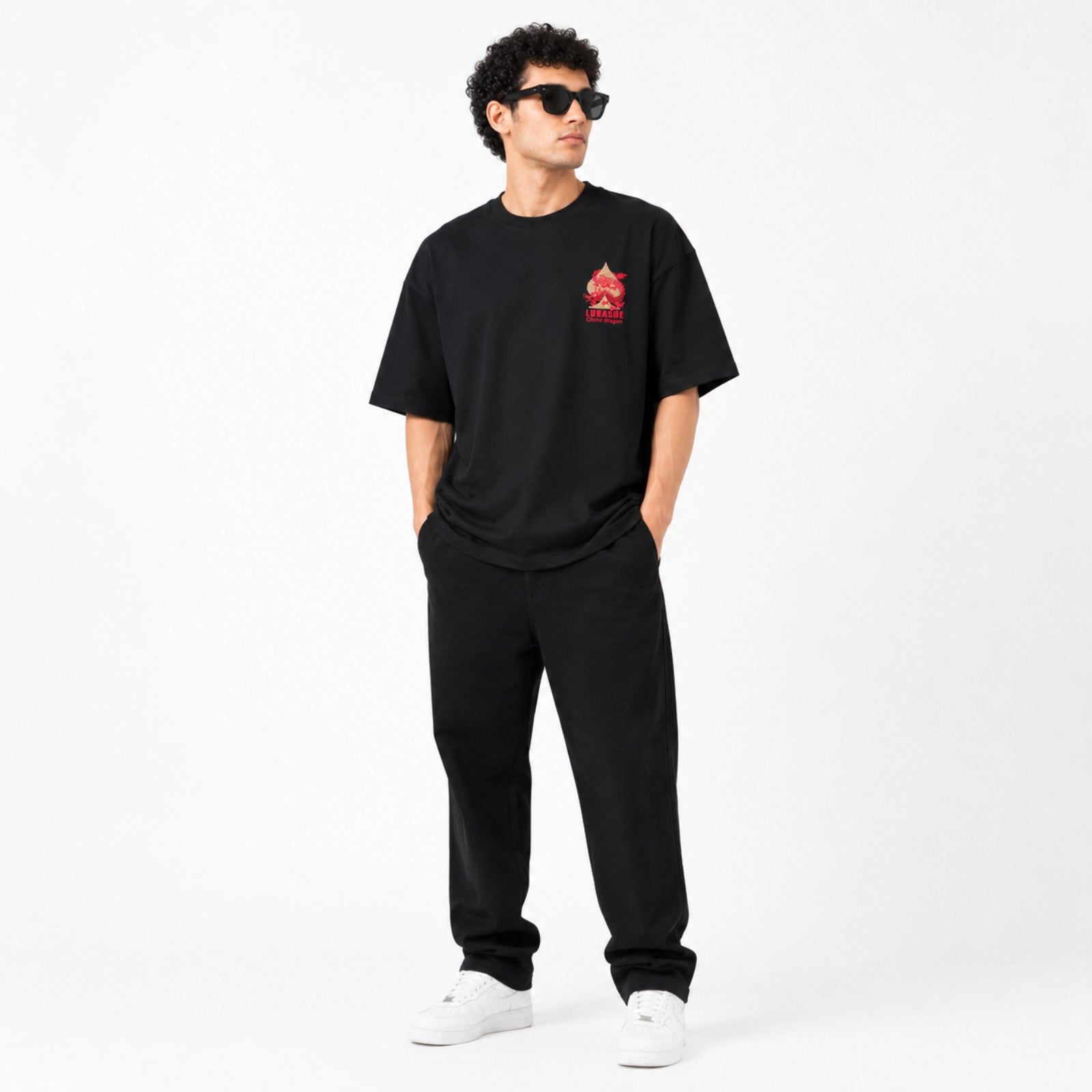 Men's Black Oversized Graphic Streetwear T-Shirt-3